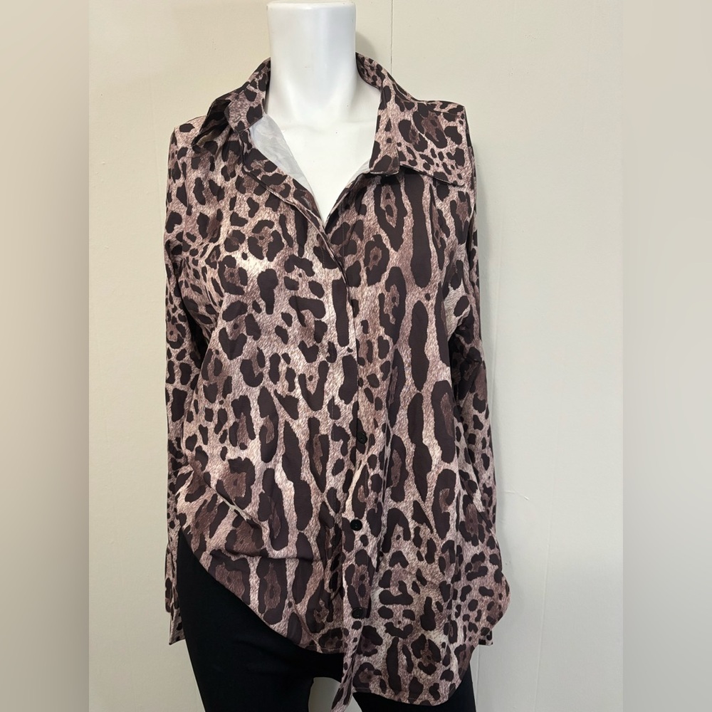 Leopard Print Button-Up Blouse
